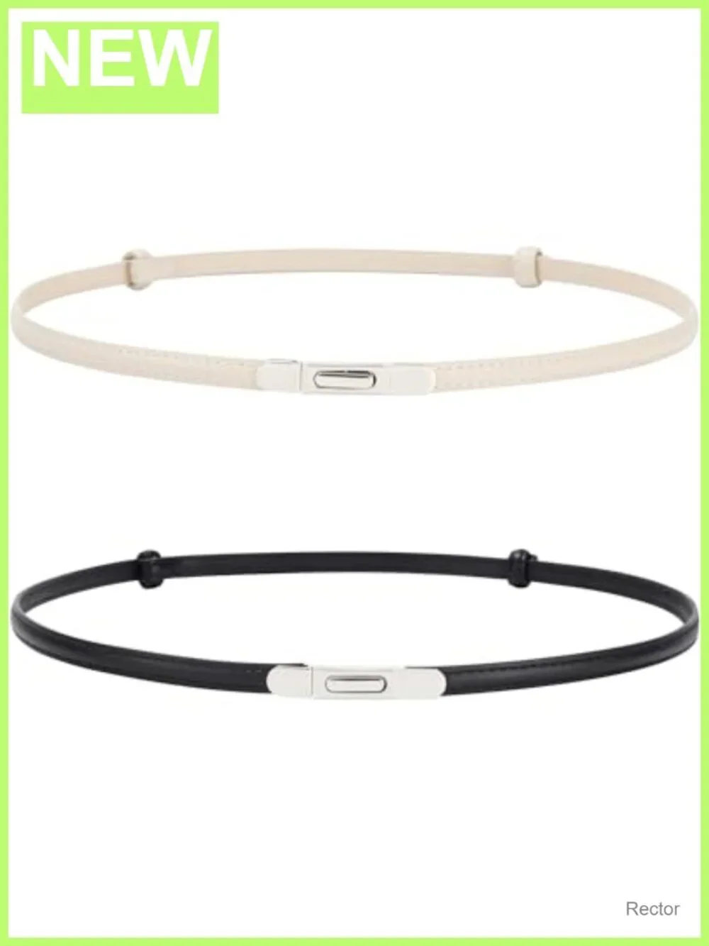 2 Pack Skinny Faux Leather Belt Gold Buckle Thin Waist Belt